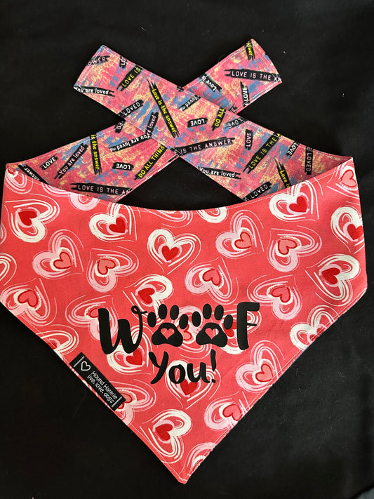 Woof You! Reversible Dog Bandana