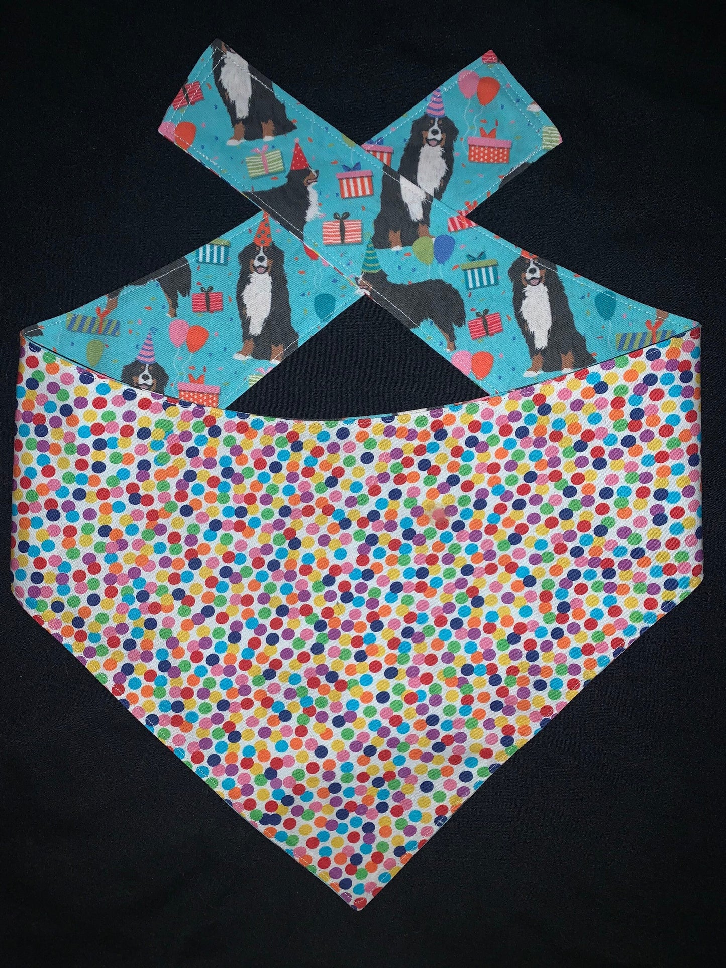Bernese Mountain Dog Birthday Reversible Dog Bandana