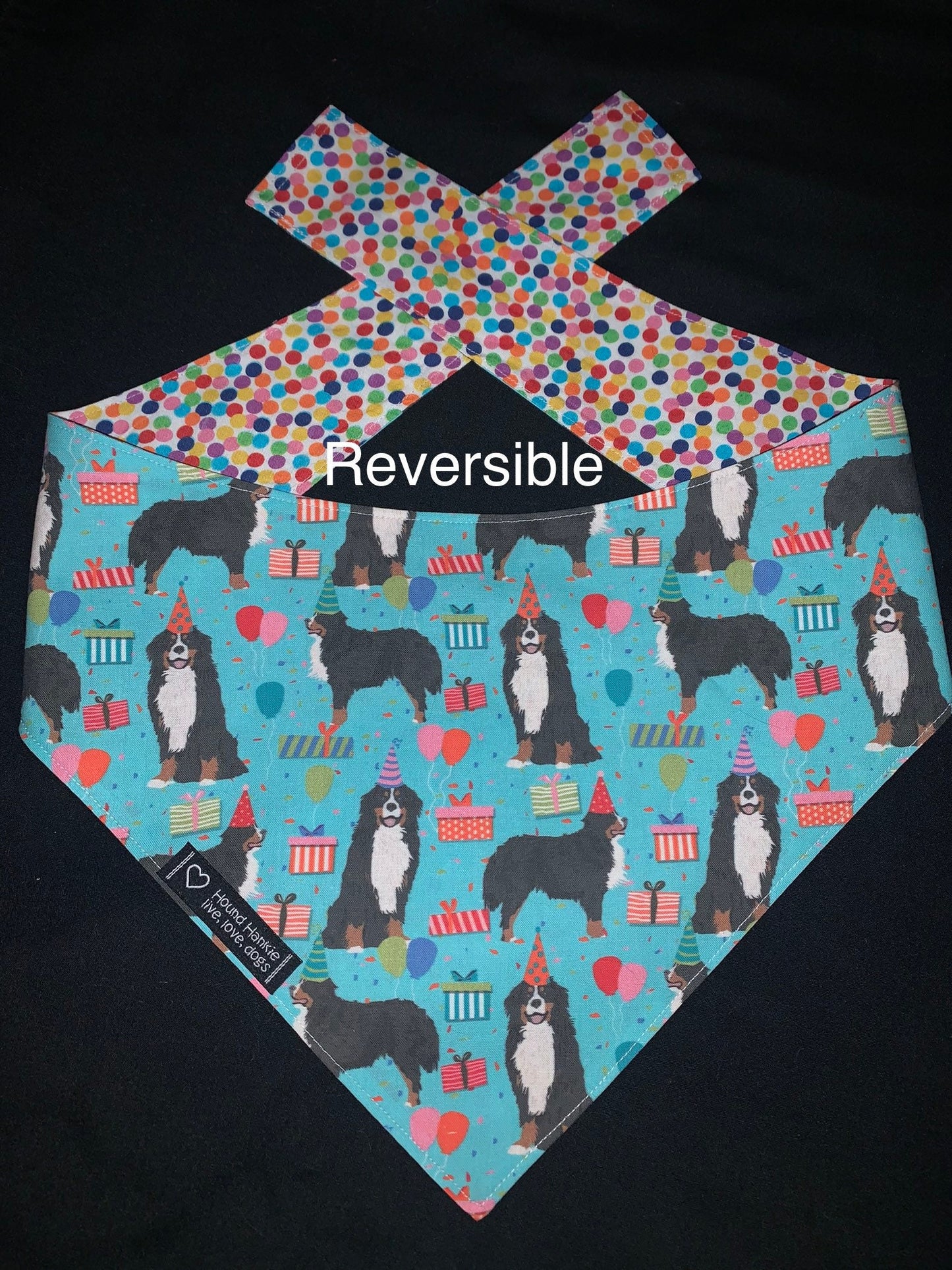 Bernese Mountain Dog Birthday Reversible Dog Bandana