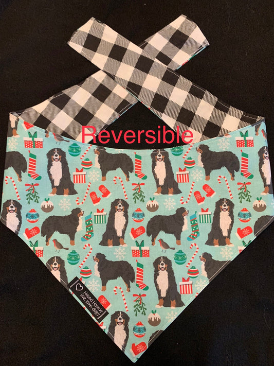 Bernese Mountain Dog Christmas Joy Reversible Dog Bandana