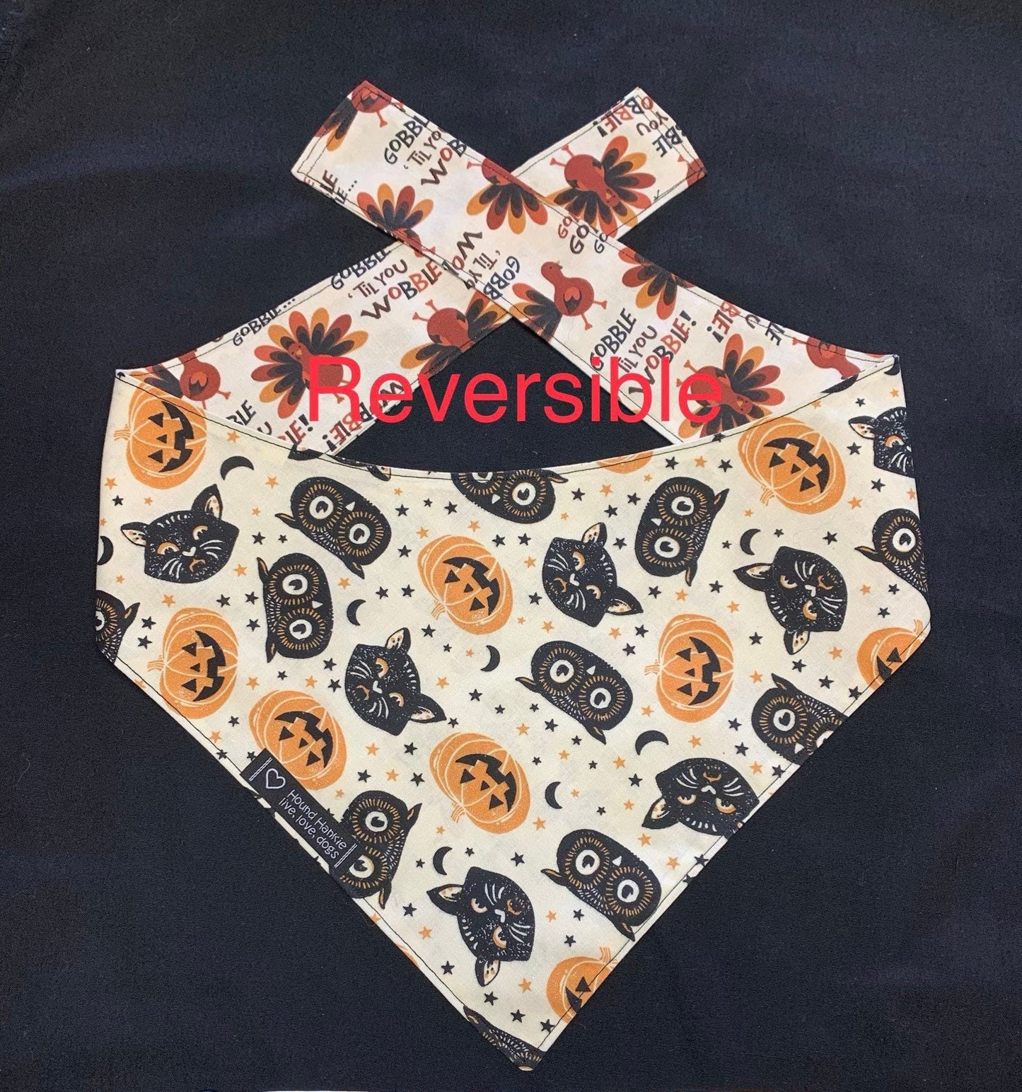 Triple T (Trick, Treat & Turkey) Reversible Dog Bandana