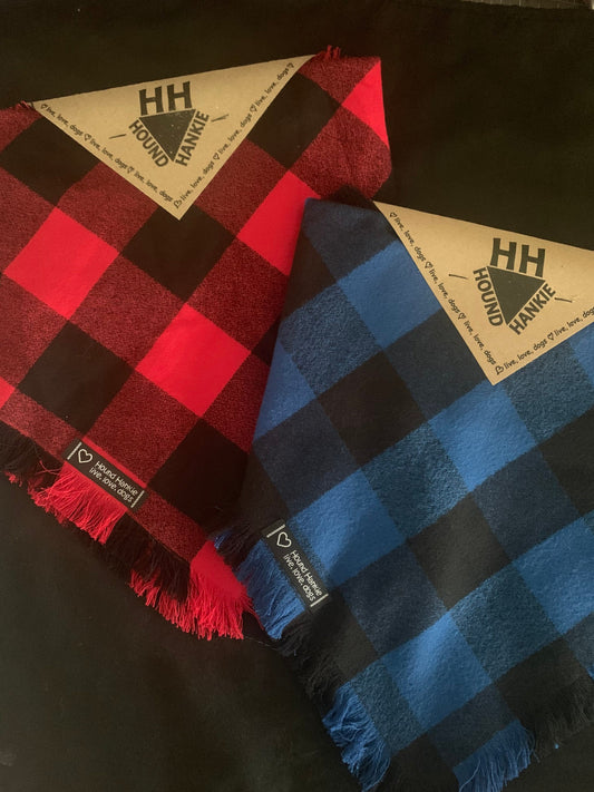 Large Buffalo Plaid Fringed Dog Bandana
